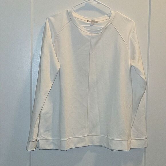 Pure Collection White Contrast Stitching Sweatshirt Top blouse Womens 12 - Picture 1 of 7